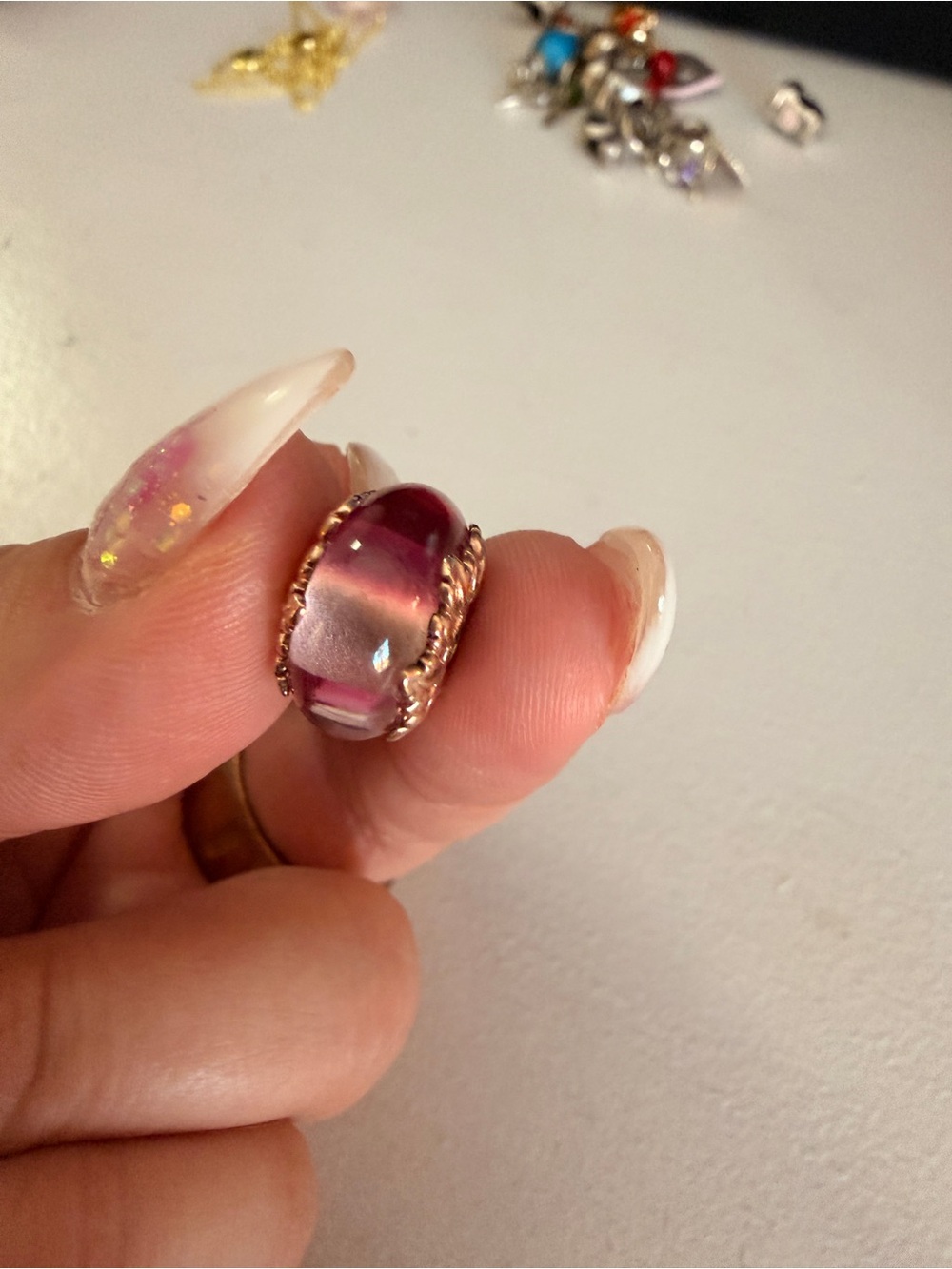 Pandora Rose Pink Glass Bead Charm with Rose Gold Accents
